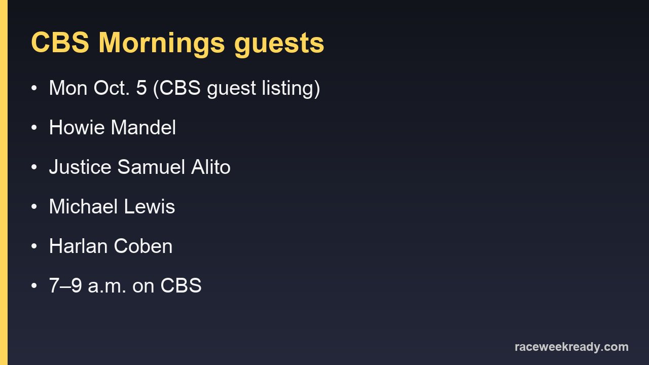 CBS Mornings guests listed for Monday, Oct. 5
