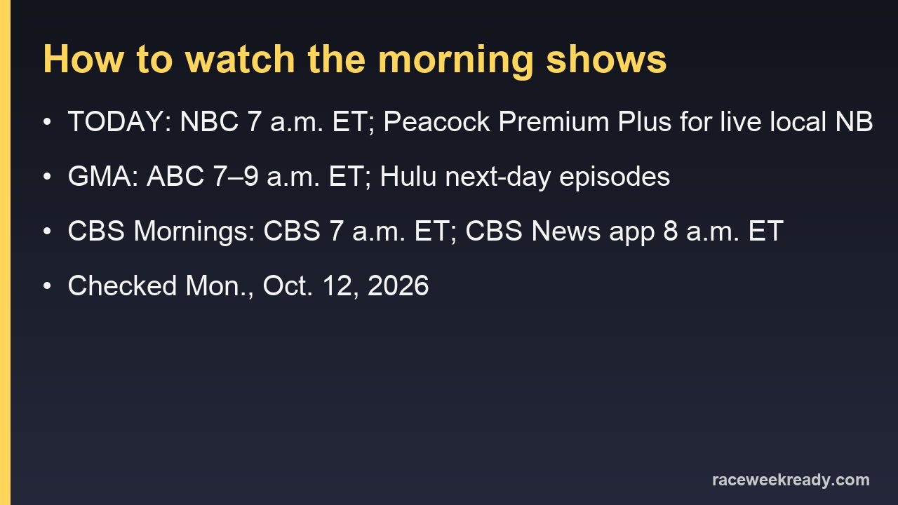 How to watch TODAY, GMA and CBS Mornings, checked Oct. 12, 2026