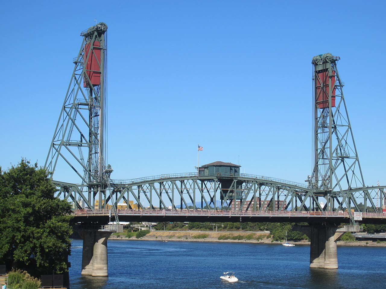 Hawthorne Bridge over the Willamette River in Portland, Oregon, one of four bridges on the Portland Marathon course