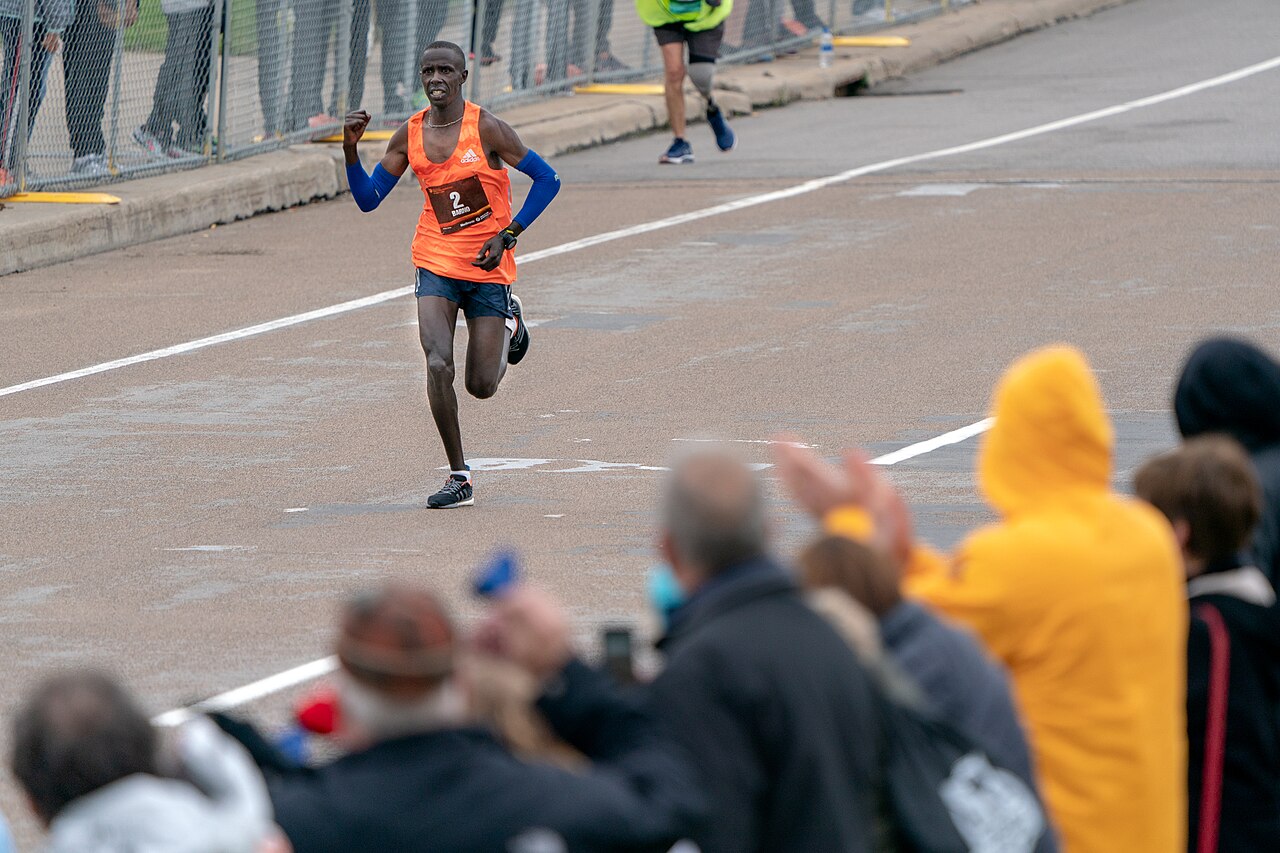 A lead runner nearing the finish of the Twin Cities Marathon